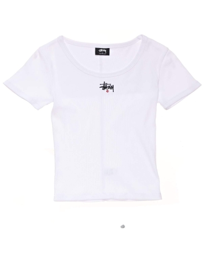 White Stussy Graffiti Rib SS Women's T Shirts | USA000189