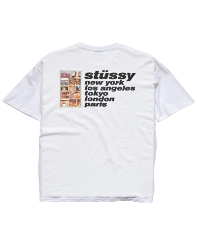 White Stussy Italic College SS Men's T Shirts | USA000228