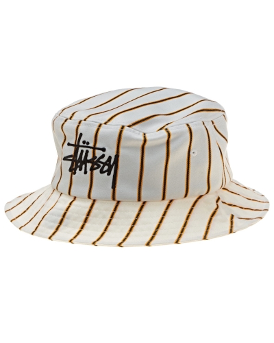 White Stussy Pinstripe Graffiti Bucket Men's Hats | USA000474