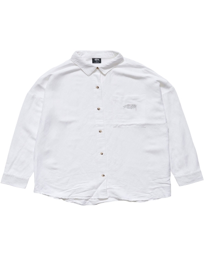 White Stussy Shoreline BF Linen Shirt Women's Sportswear | USA000786