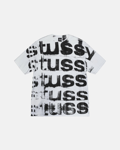 White Stussy Stamp Men's T Shirts | USA000269
