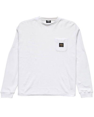 White Stussy Workwear Waffle Men's Sweatshirts | USA000961