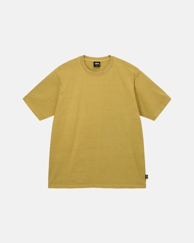 Yellow Stussy Heavyweight Pigment Dyed Crew Men's T Shirts | USA000202