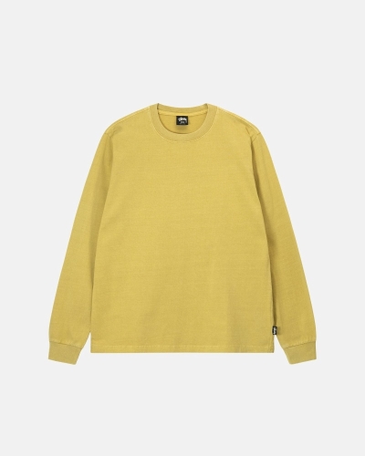 Yellow Stussy Heavyweight Pigment Dyed Ls Crew Men's T Shirts | USA000209