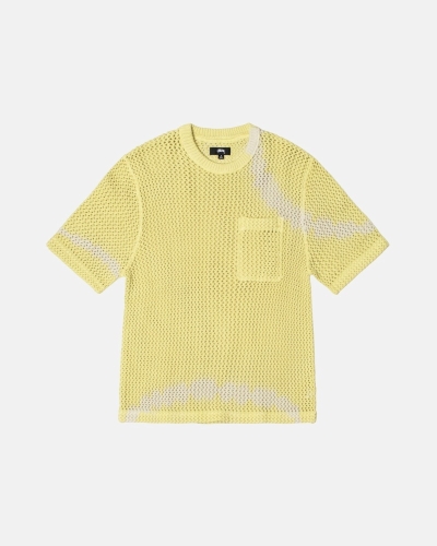 Yellow Stussy O'Dyed Heavyweight Mesh Crew Men's T Shirts | USA000250